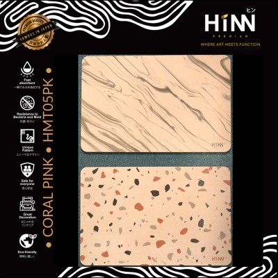 HiNN พรมหินเช็ดเท้า ซับน้ำ ลายหินอ่อน หินขัด จากญี่ปุ่น รุ่น CORAL PINK ***มี2ลวดลายในแผ่นเดียว พลิกใข้ได้2ด้าน***