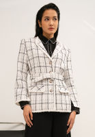 Zalia - Belted High Shoulder Tweed Jacket