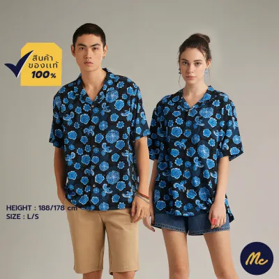 Mc Jeans เสื้อเชิ้ต MC RESORT เสื้อฮาวายแขนสั้น Unisex สีดำ พิมพ์ลาย MSSZ180