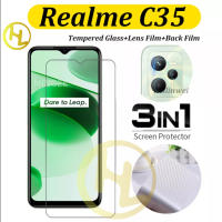 (3in1) สำหรับ OPPO Realme C30กระจกเทมเปอร์ฟิล์มป้องกัน,กระจกนิรภัยแบบเต็มจอภาพกระจกเทมเปอร์ + เลนส์กล้องถ่ายรูปฟิล์มป้องกัน + ฟิล์มด้านหลังสำหรับ Realme C35 C21Y C25S C25 C11 C31 C33 C25Y C17 C12 C3