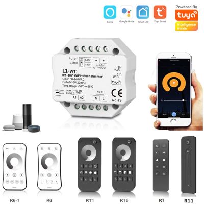 ❂ L1 0/1-10V Tuya WiFi AC Push LED Dimmer Switch Wireless 2.4G RF Dimming Remote Control APP Voice Control for Echo Plus Google