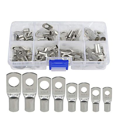 120PCS SC Series Heavy Duty Wire Lugs, Bare Tinned Copper Ring Terminals Eyelets Connectors Bare Cable Battery Kit