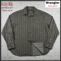 Wrangler®แท้ อกจริง 47 ไซส์ XL เสื้อเชิ้ตผู้ชาย แรงเลอร์ แขนยาว สีเขียวขี้ม้า