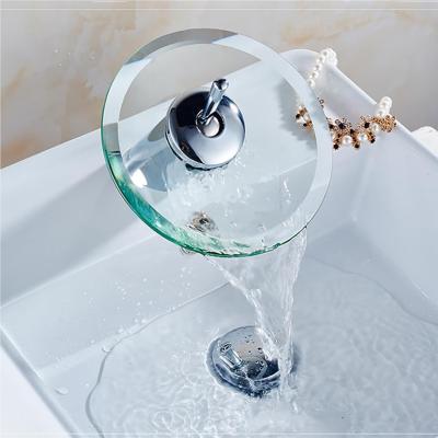 ก๊อกน้ำตกแบบผสมแตะแก้วเงาโครเมี่ยมก๊อกน้ำขอบท่อก๊อกน้ำทางเข้าน้ำสำหรับอ่างล้างหน้าห้องน้ำ