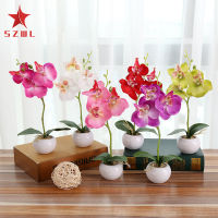 SZWL Artificial Butterfly Orchid Potted Bonsai Fake Plants Ornament Home Garden Balcony Desktop Bedroom Living Room Decoration