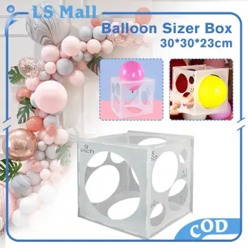 New 12 Holes Plastic Balloon Sizer Box Cube, Pink Collapsible