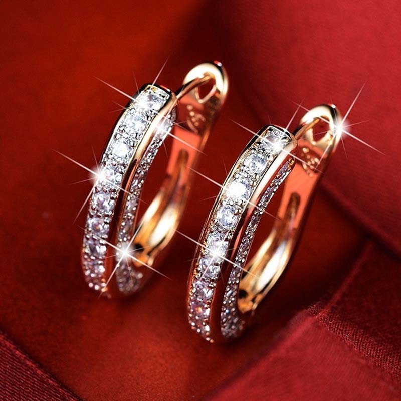 Personality Bright Rhinestone Earrings 1 Pair Shinning Diamond Hoop Earrings for Women Luxury Round Diamond Earrings 