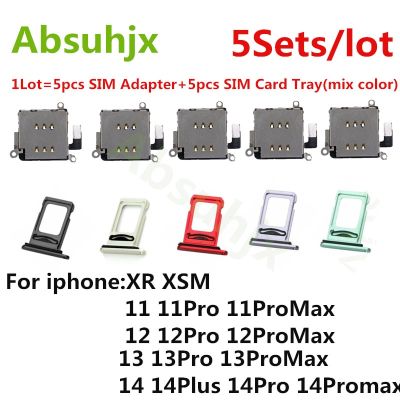 Absuhjx 5sets Dual Sim Card Reader Connector สายดิ้นสําหรับ iPhone XR 11 12 13 14 Pro Max Plus ที่ใส่ถาดใส่ซิมการ์ด