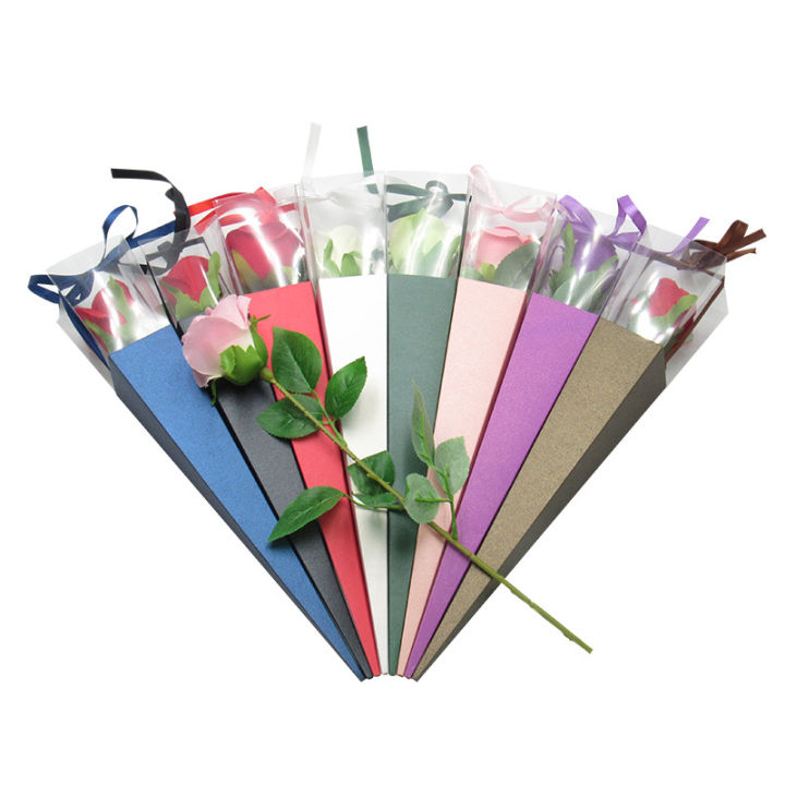 p5u7กุหลาบบรรจุภัณฑ์กล่องดอกไม้เดียวช่อดอกไม้กล่องของขวัญวัสดุบรรจุภัณฑ์ดอกไม้พีวีซีใส