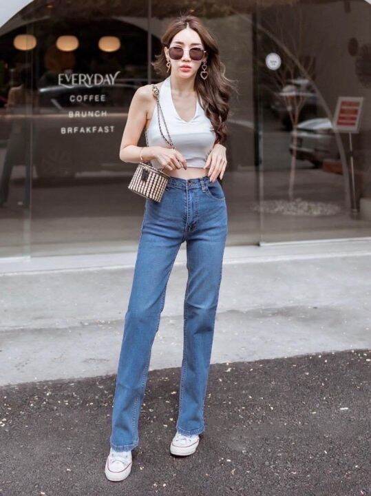 พร้อมส่ง-babarryjeans-มีบิ๊กไซส์-s-5xl-ยีนส์ทรงกระบอก-ผ้ายีนส์ยืด-เอวสูง-ยีนส์เรียบ-วินเทจ-เก็บทรงสวย