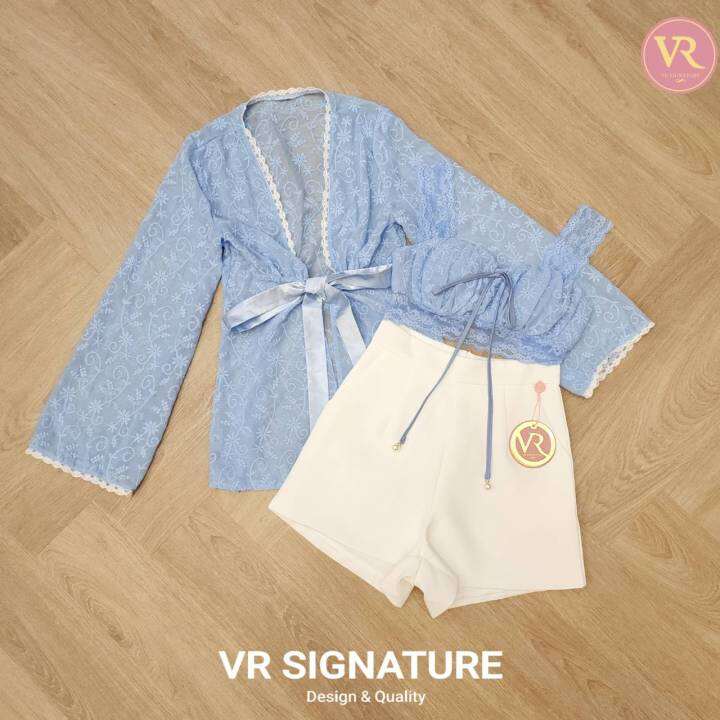 set-3-ชิ้น-เสื้อคลุมตัวยาว-ผูกโบว์ด้านหน้า-มาพร้อมบราสายเดี่ยวตัวสั้นช่วงอกมีฟองน้ำจัดทรงให้ค่ะ-แต่งผูกโบว์ช่วงอก-เนื้อผ