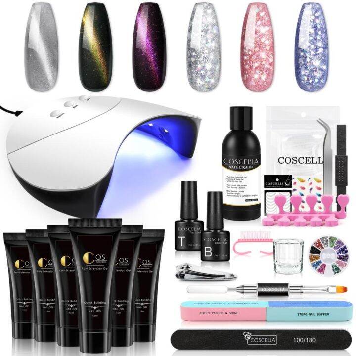 cw-uv-poly-nail-gel-kit-uv-led-lamp-extension-magnetic-effect-acrylic-set-with-slip-solution-glitter-powder-art