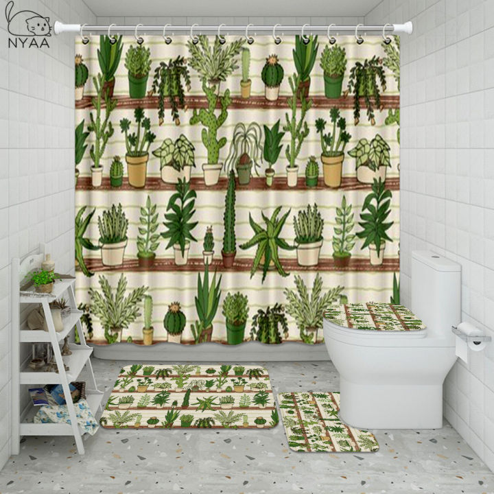 vixm-tropical-cactus-nbsp-bathroom-waterproof-shower-curtain-set-pedestal-rug-lid-carpet-toilet-cover-set-bath-curtain-mat-set