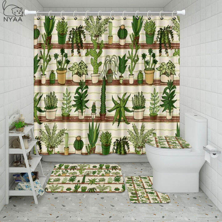 vixm-tropical-cactusbathroom-waterproof-shower-curtain-set-pedestal-rug-lid-carpet-toilet-cover-set-bath-curtain-mat-set