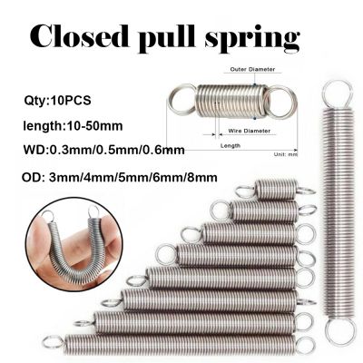 10Pcs 304 Stainles Steel Cylindroid Helical Pullback Extension Tension Coil Spring Wire Diameter 0.3mm 0.5mm 0.6mm Electrical Connectors