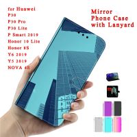 ✟◊■ Sunjolly Mirror Case Flip Stand Card PU Leather Case Cover coque for Huawei P30 Pro Honor 10 Lite 8S Y6 Y5 P Smart 2019 NOVA 4E