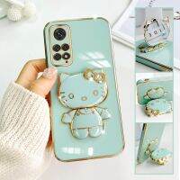 For Xiaomi Redmi Note 11 Mobile Phone Case Fashion Temperament Plating TPU Advanced Rotary Stand Makeup Mirror Hello Kitty Folding Mirror Stand Net Red New Couple Gift Soft Touch Anti slip Anti fall Protective Case