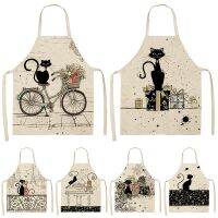 Black White Cat Letter Kitchen Aprons For Women Cotton Linen Bibs Household Cleaning Pinafore Home Cooking Apron 53*65cm WQL0124