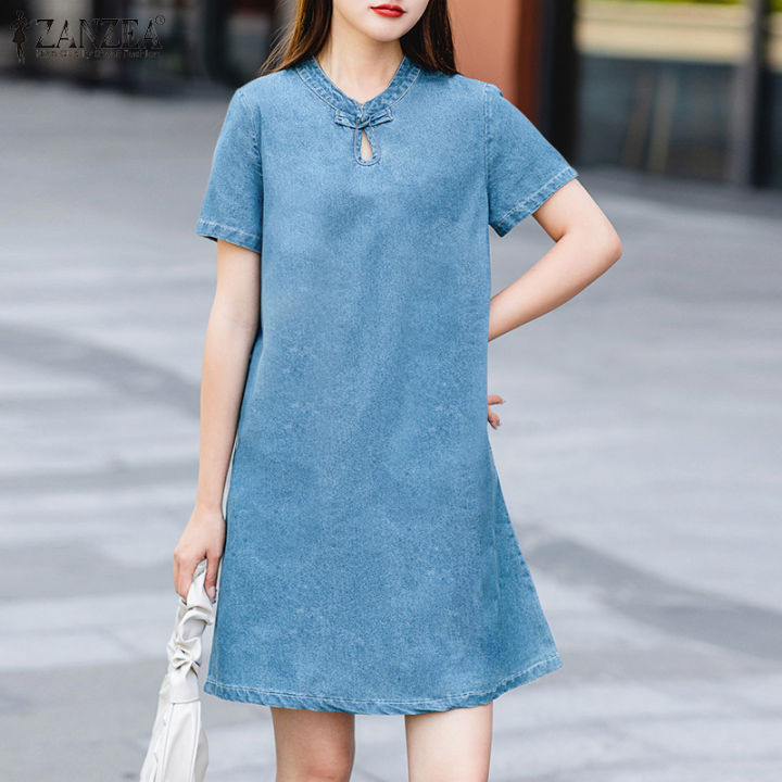 ZANZEA Korean Style Womens Casual Denim Sundress Vintage Loose ...