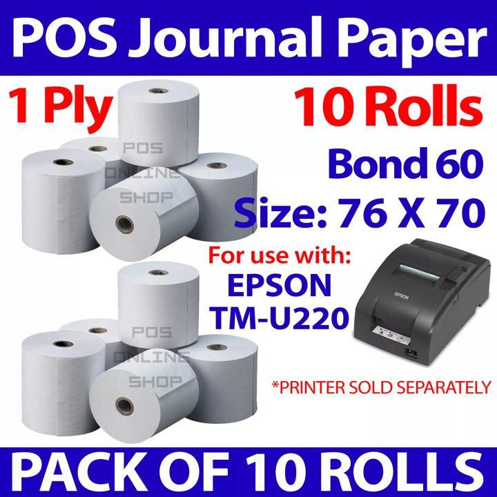 Journal Paper 76 X 70 (Pack of 10) 1 Ply For Epson TMU220 BIXOLON
