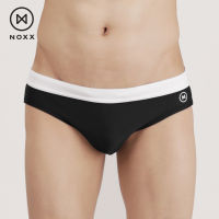 Noxx Swim Briefs: กางเกงว่ายน้ำชาย ทรงบรีฟ สีดำ ขอบเอวขาว