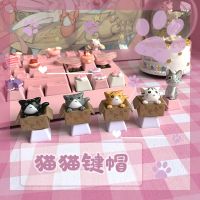 Anime cartoon personality three-dimensional cat cheese cat cute transparent pink ESC mechanical keyboard keycaps