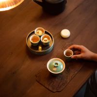 Japanese-Style Spearmint Grass and Wood Gray Small Teacup Ceramic Kung Fu Tea Cup Elegant Ball Flower Small Ceramic Cups Bowl