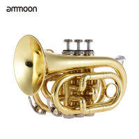 ammoon Mini Pocket Trumpet Bb Flat Brass Wind Instrument With Mouthpiece Gloves ผ้าทำความสะอาดกระเป๋าถือ