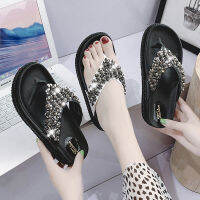 New Slippers Womens Flip-flops Non-slip Muffin Rhinestone Women Slippers Summer Fashion Zapatos Mujer Chinelo Chaussure Femme