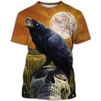 Punk Skull Moon Animal Crow Bird การพิมพ์ 3D ฤดูร้อนชายเสื้อยืดลำลองผู้ใหญ่ฮาราจูกุเย็นแขนสั้นเสื้อยืดด้านบน