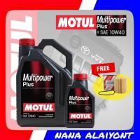 MOTUL Multipower Plus 10W-40 4+1ลิตร ฟรี กรองน้ำมันเครื่อง TOYOTA New Altis ดูโอ้ ปี10-15 นิวยาริส ปี13-15 เครื่อง 1.2 แท้ แถมฟรี เสื้อยืดสุดเท่ จาก Motul 1ตัว (ฟรีไซต์)