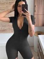 ✲✇ Sexy Female Jumpsuit Women Black Zipper Romper Bodysuit Sleeveless Long Short Sleeved Woman Clothes Tight Overalls For Women