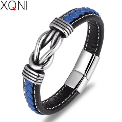 XQNI Fashion Irregular Graphic Accessories Mens Leather Bracelet Stainless Steel Combination for Birthday Commemorative Gifts