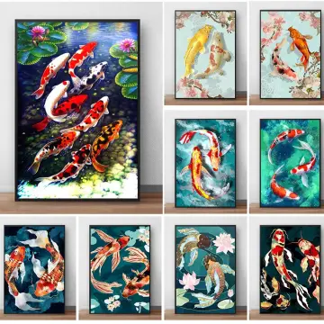 Japanese Koi Carp Art Print Poster Ukiyo-e Style Wall Samurai