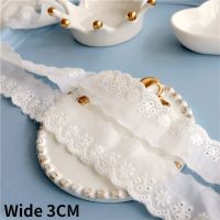 3CM Wide White Cotton Embroidery Ribbon Guipure Lace Fabric Applique Collar Neckline Trim Garment Curtains Sofa DIY Sewing Decor Fabric  Material