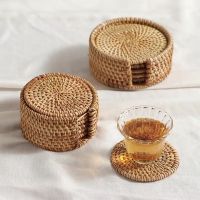 Zerolife Rattan Coaster Table Natural Woven Rattan Cup Coaster Drink Mug Pot Tea Coffee Placemat Handmade Kitchen Accessories