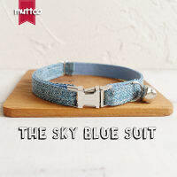 MUTTCO Adjustable collar for cat training comfortable kitten necklace THE SKY BLUE SUIT handmade cat collar 2 sizes UCC071
