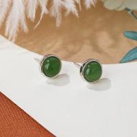 Natural Hotan Jade Earrings Natural Jade Earrings S925 Silver Inlaid Natural Jade Simple Earrings Y6DZ