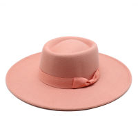 8cm wide brim bowknot bowler hat ladies elegant retro style British woolen jazz hat autumn and winter solid color Panama hat