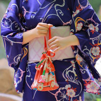 Japanese Retro Style Kimono Yukata Bathrobes Girl Handbag Sakura Print Purse Drawstring Coin Purse Chinese Hanfu Bucket Bag Gift