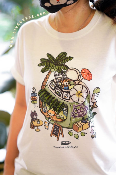 coco-cafe-t-shirt-เสื้อยืดลายคาเฟ่-ร้านมะพร้าว-สีขาวออฟไวท์