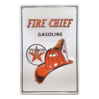 ป้ายสังกะสีวินเทจ Fire Cheif Gasoline (ปั๊มนูน), ขนาด 20x30 ซม.