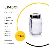 AMORN - SQUARE CANISTER 090-1.7L. - โหลแก้ว เนื้อใส ทรงเหลี่ยม ฝาอลูมิเนียมด้านบนพลาสติกแบบใส ขนาด 1.7 ลิตร