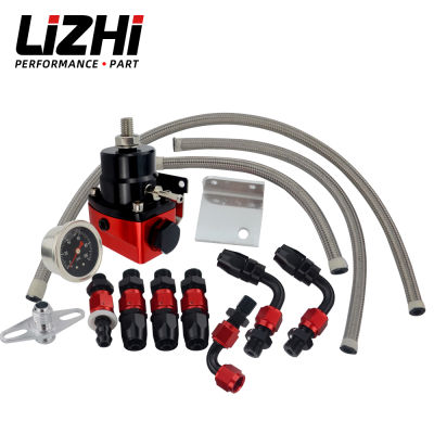 LIZHI RACING - Black & Red Universal Fpr AN6 Fitting EFI ตัวควบคุมแรงดันน้ำมันเชื้อเพลิงสำหรับ7MGTE MKIII พร้อมท่อสายฟิตติ้งเกจ