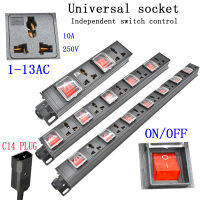 รางปลั๊กไฟ PDU ตู้แร็คเครือข่าย 1Uหน่วยจำหน่ายไฟฟ้าUniversal socket independent switch 2m extension line 1-13AC ปลั๊ก C14