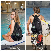 กระเป๋ากีฬายิม Drawstring Beach Storage Backpacks With Wet Pockets Thickened Mesh Lightweight Comfortable For Training Equipment