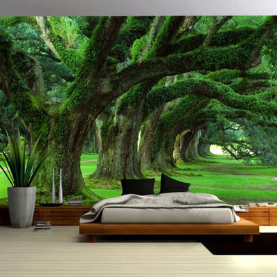 [hot]Spatial Extension Personality Wall Mural Wallpaper Green Tree Path Landscape Photo Wall Papers Living Room Restaurant Home Decor