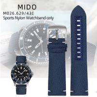 22มิลลิเมตรไนลอนหนัง WatchbandFor Mido Navigator M026.629/430ทะเลดาว M042.430พลเมืองกันน้ำ Tali Jam Kanvas CarterFa สีดำสีน้ำเงิน