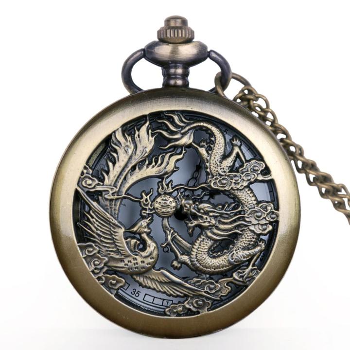 นาฬิกาควอทซ์จีนย้อนยุคสร้อยคอจี้นาฬิกาผู้ชายโบราณพร้อมของขวัญโซ่สำหรับทุกเพศ