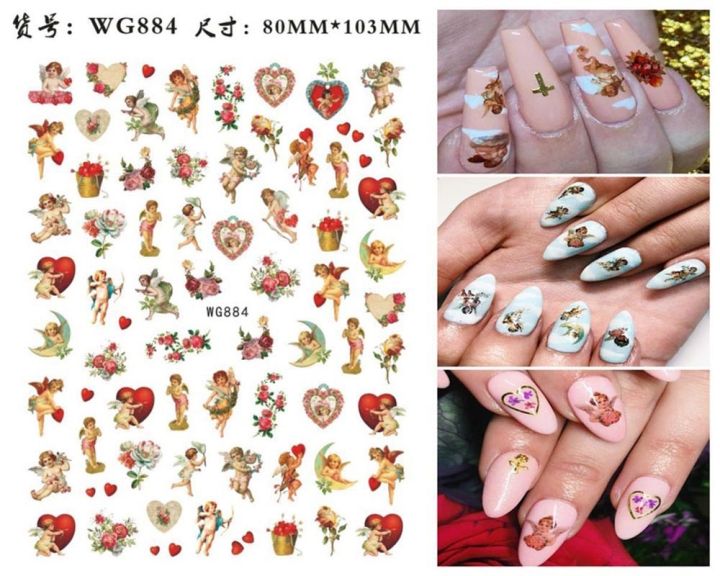 lz-3d-baby-angels-cherub-nail-art-stickers-wings-cupid-love-bow-valentine-virgin-mary-religious-series-self-adhesive-nail-decals